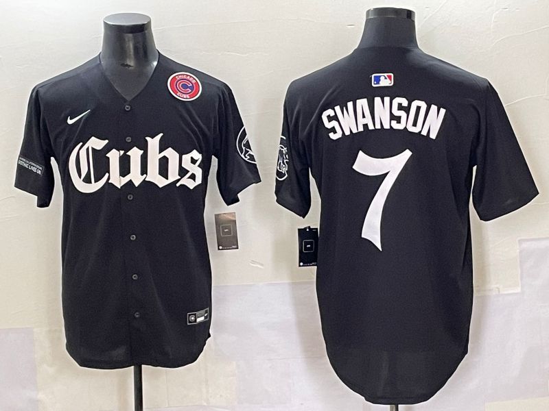 Men 2025 Chicago Cubs #7 Swanson Black Five generations Joint Name Nike MLB Jersey style 14->chicago cubs->MLB Jersey